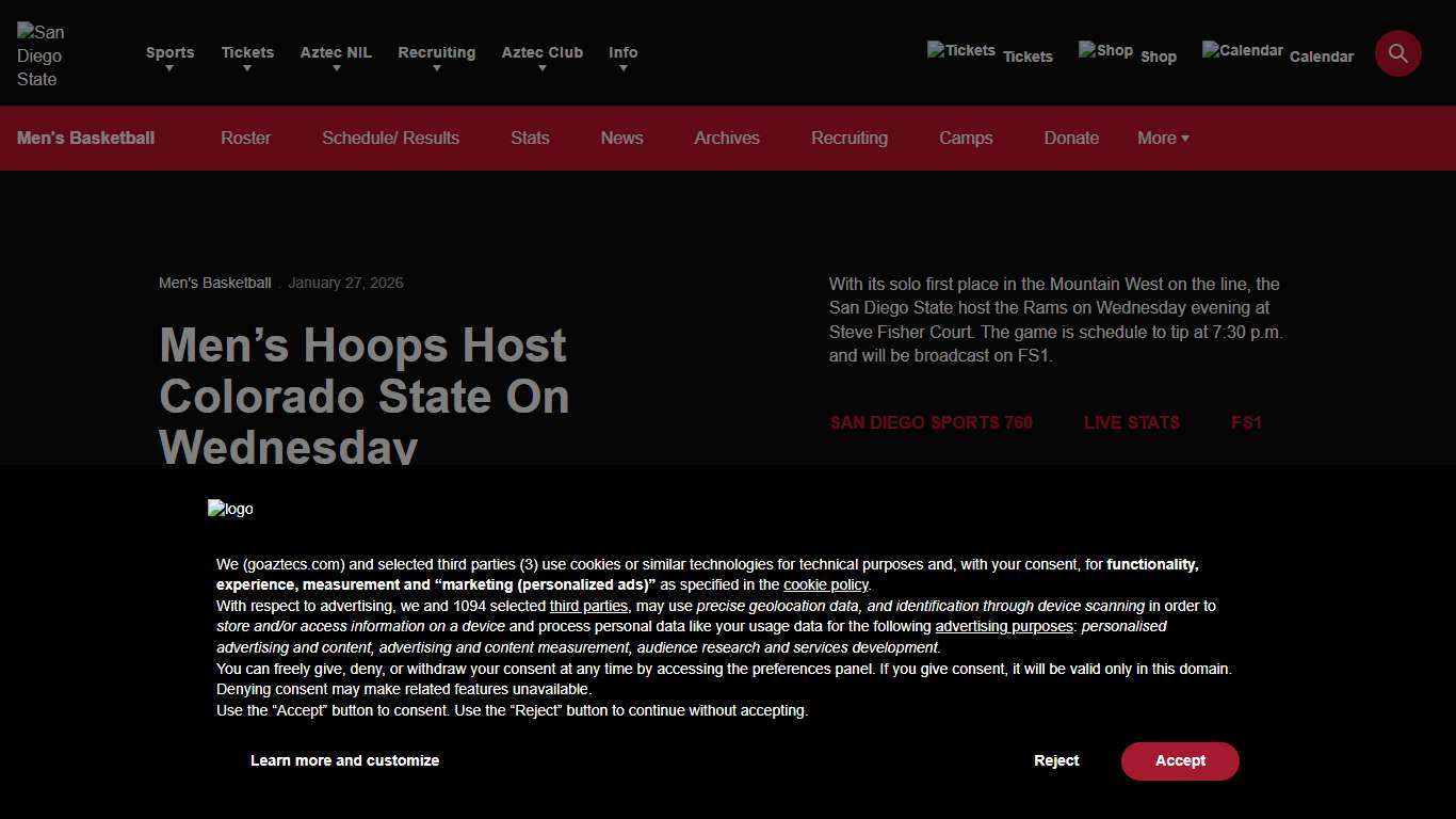 Men’s Hoops Host Colorado State On Wednesday - San Diego State Aztecs